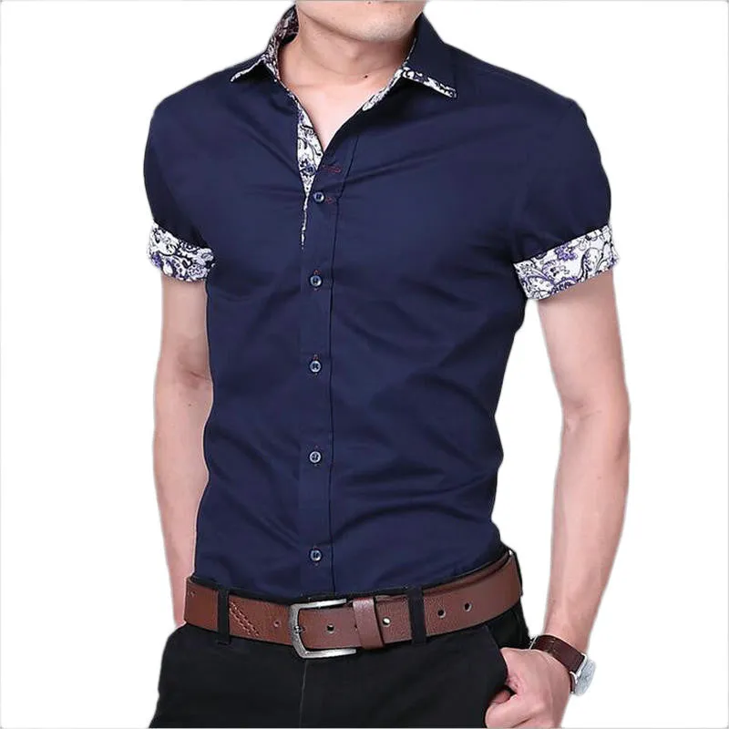 2017 Cotton Men Shirts Short Sleeve Mens Casual Shirts Slim Fit.