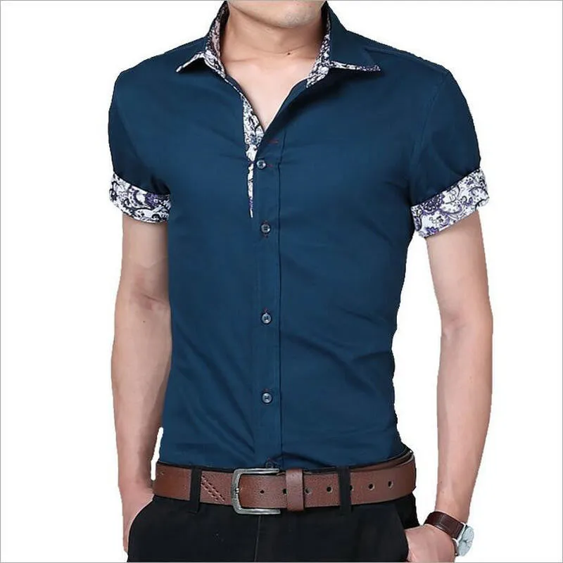 2017 Cotton Men Shirts Short Sleeve Mens Casual Shirts Slim Fit.