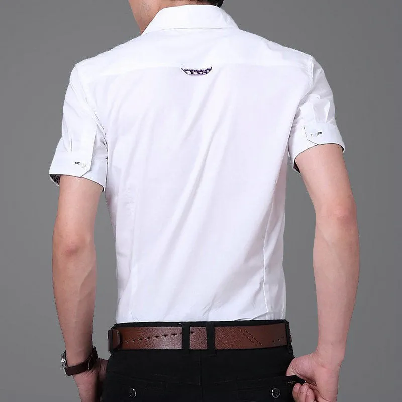 2017 Cotton Men Shirts Short Sleeve Mens Casual Shirts Slim Fit.