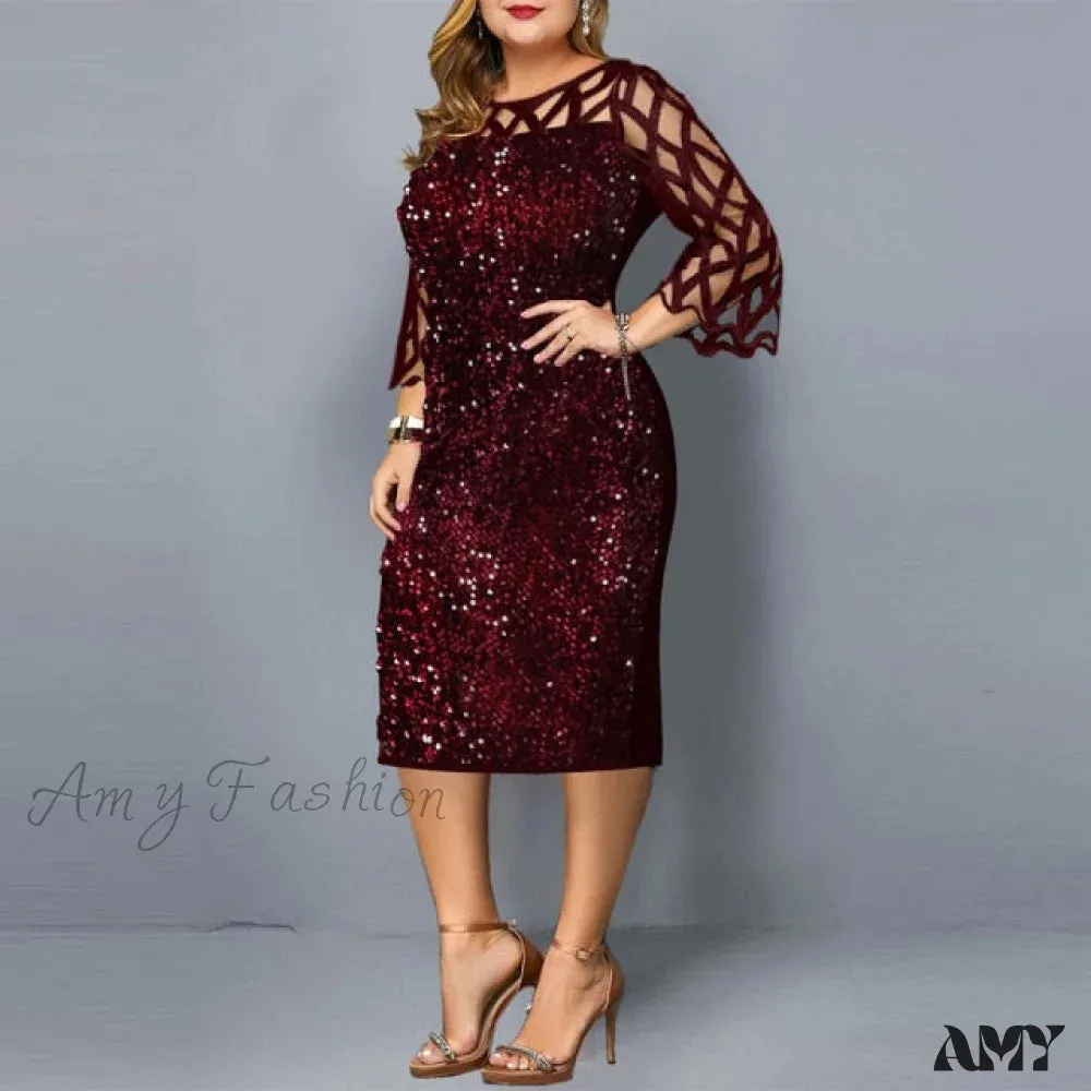 Amy Fashion - Elegant Sequin Mesh Casual Dresses