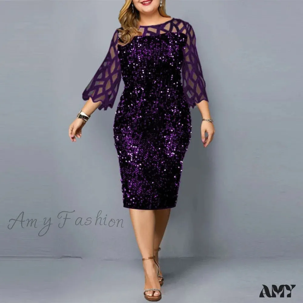 Amy Fashion - Elegant Sequin Mesh Casual Dresses