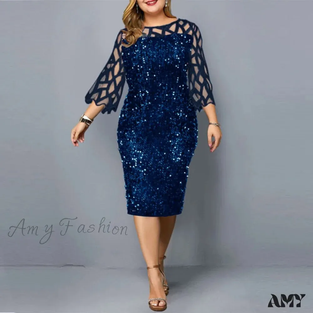 Amy Fashion - Elegant Sequin Mesh Casual Dresses