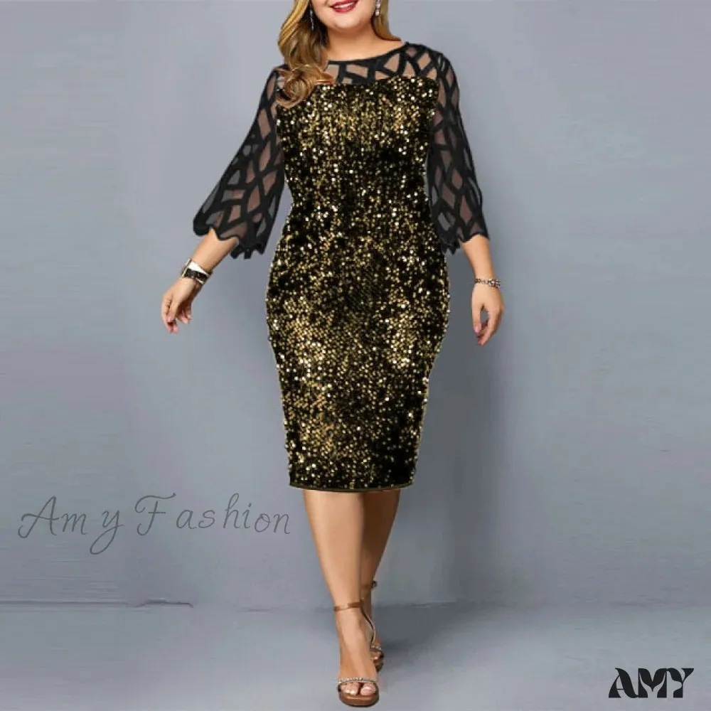 Amy Fashion - Elegant Sequin Mesh Casual Dresses