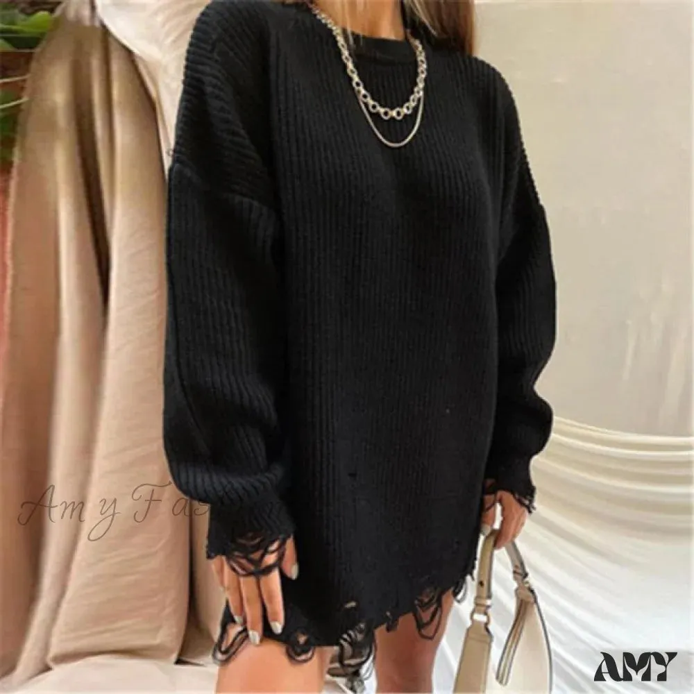 Amy Fashion - Female Casual Loose Sexy Club Sweater Dresses