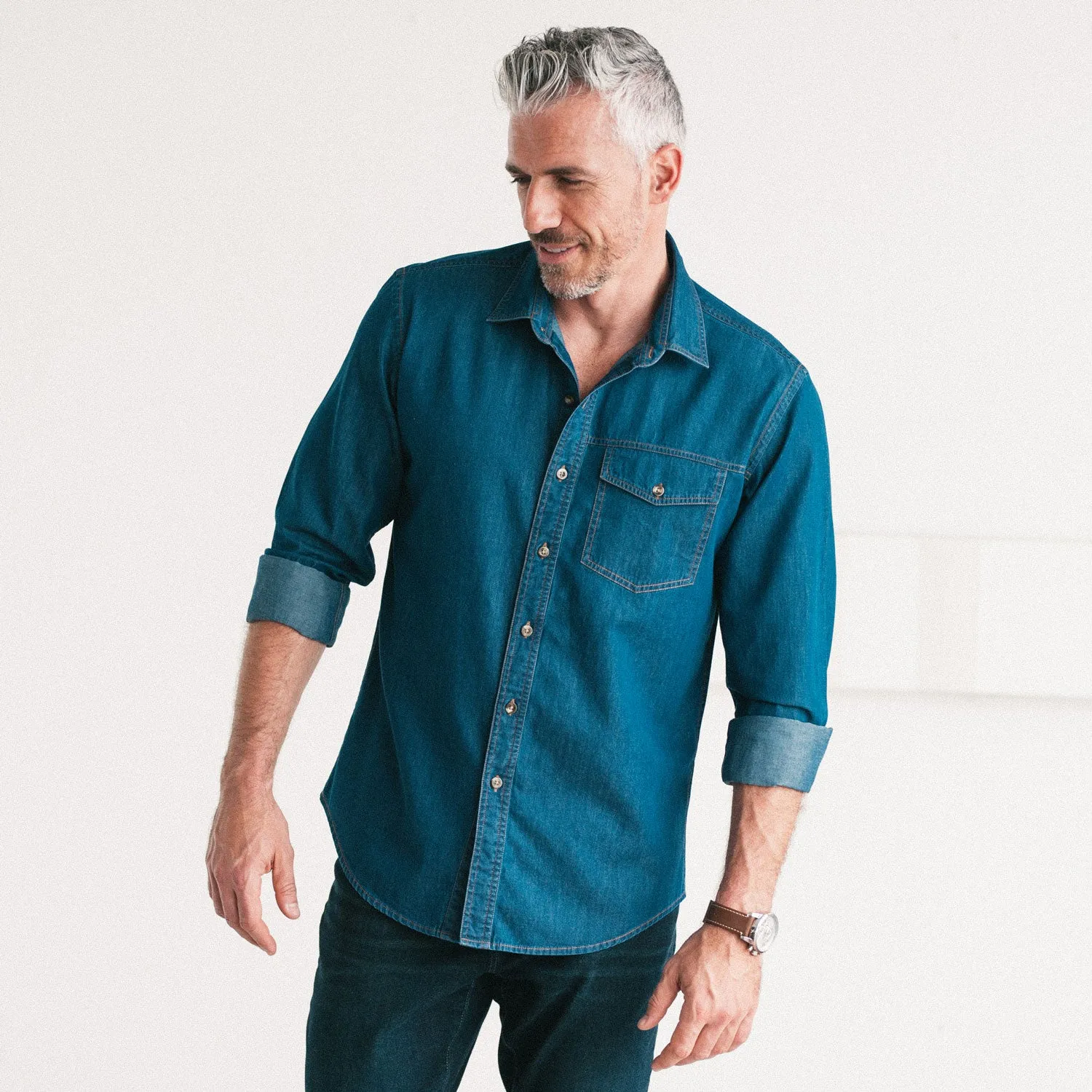 Author Casual Shirt – Medium Blue Cotton Denim