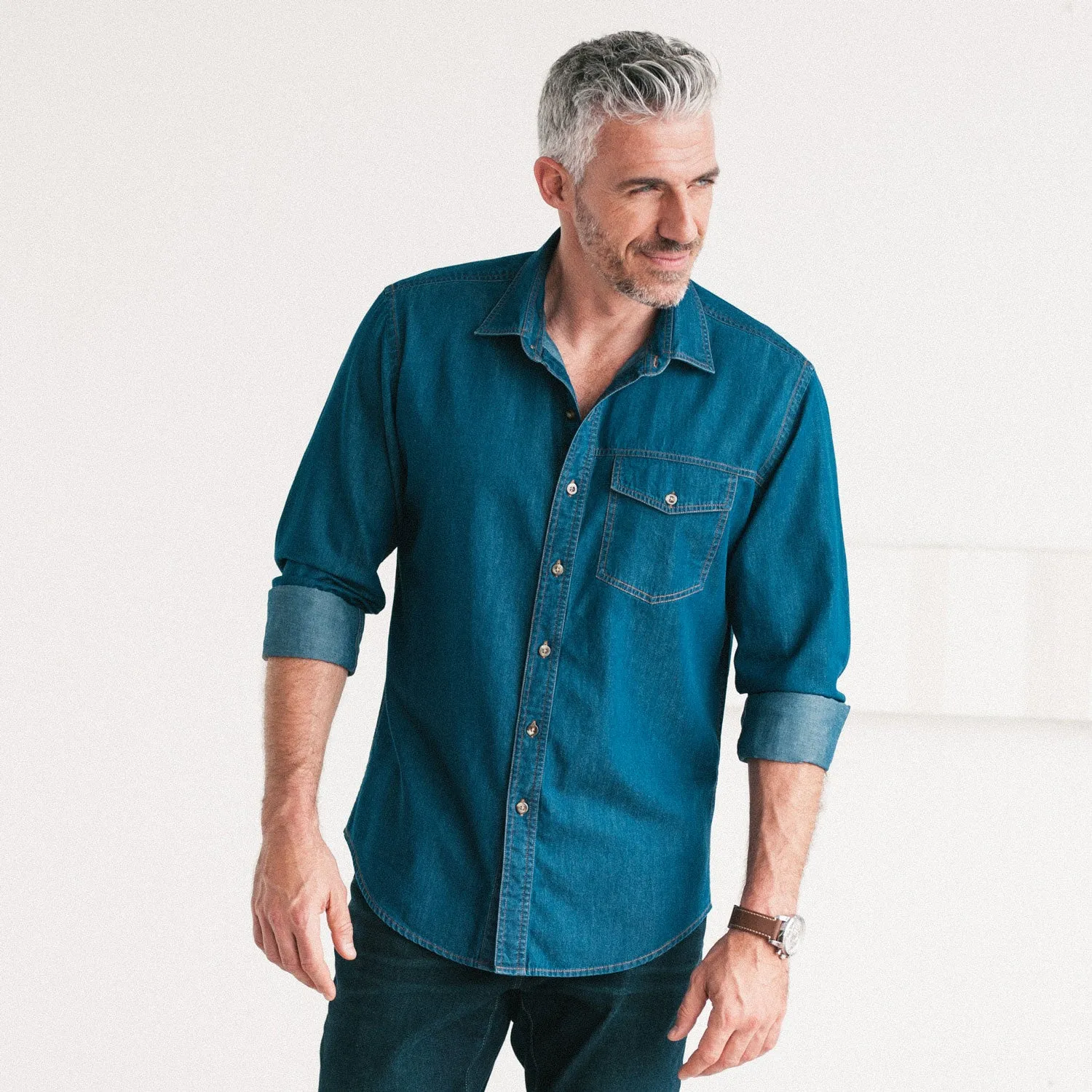 Author Casual Shirt – Medium Blue Cotton Denim