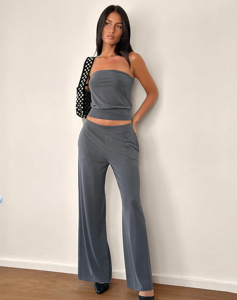 Baku Wide Leg Trouser in Dark Grey