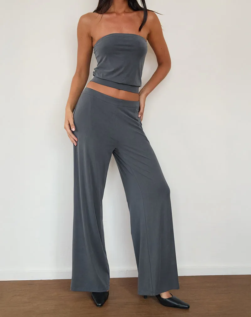 Baku Wide Leg Trouser in Dark Grey