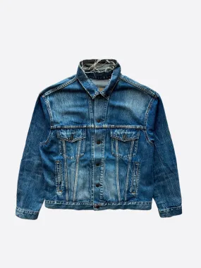 Balenciaga Blue Back Logo Distressed Denim Jacket