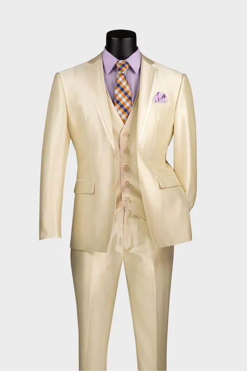 Beige Shiny Notch Lapel Suit