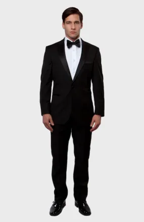 Black 1 Button Peak Lapel Tuxedo