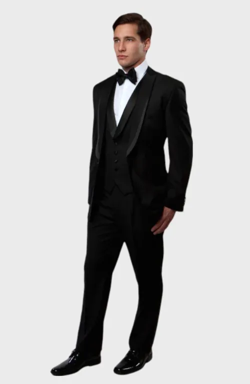 Black 3 Piece Vested Shawl Lapel Tuxedo