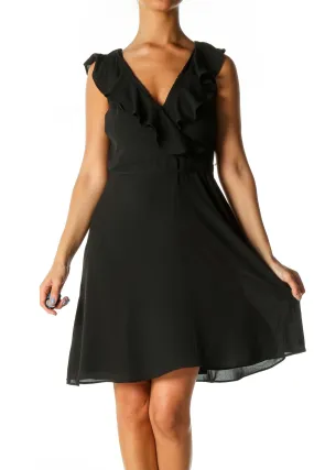 Black Solid Casual Fit & Flare Dress