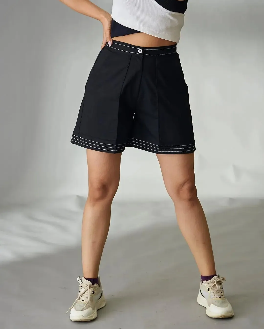 Black Top Stitch Skorts