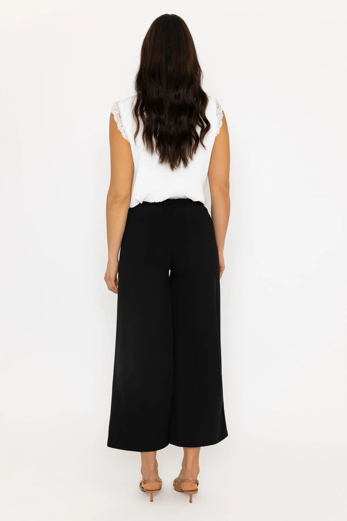 Black Wide Leg Scuba Trousers