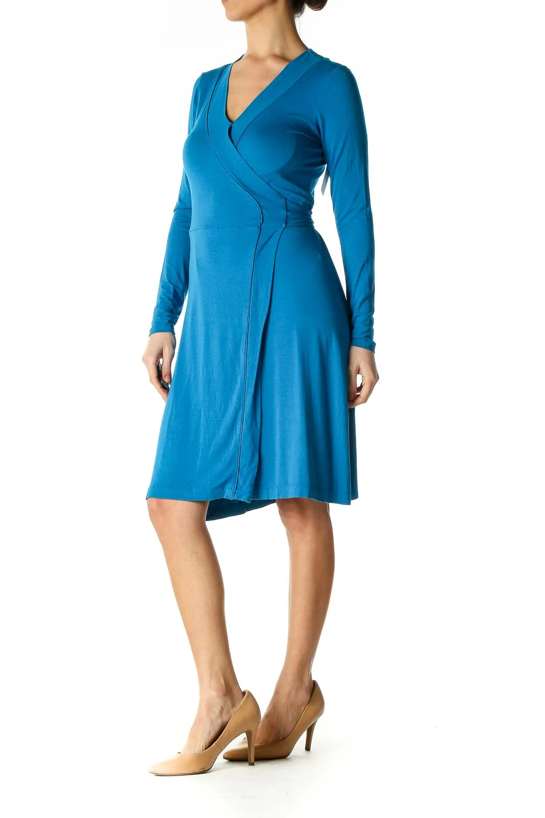 Blue Solid Casual A-Line Dress