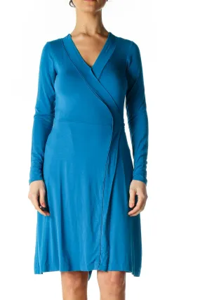 Blue Solid Casual A-Line Dress