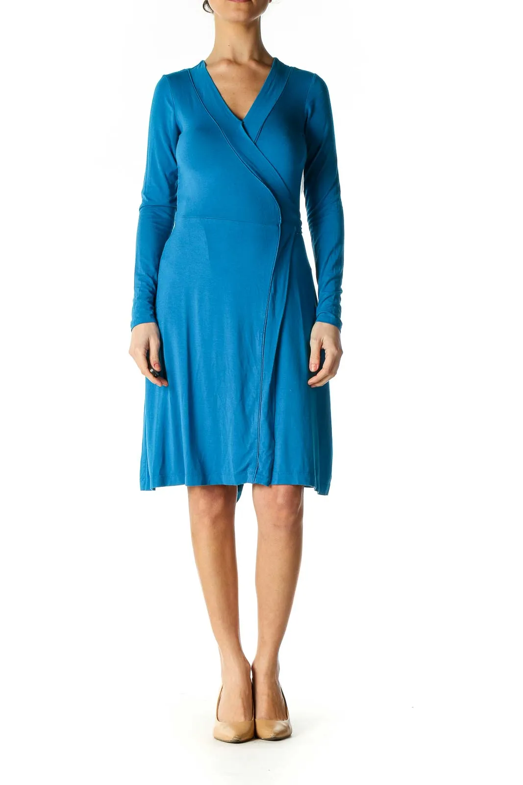 Blue Solid Casual A-Line Dress