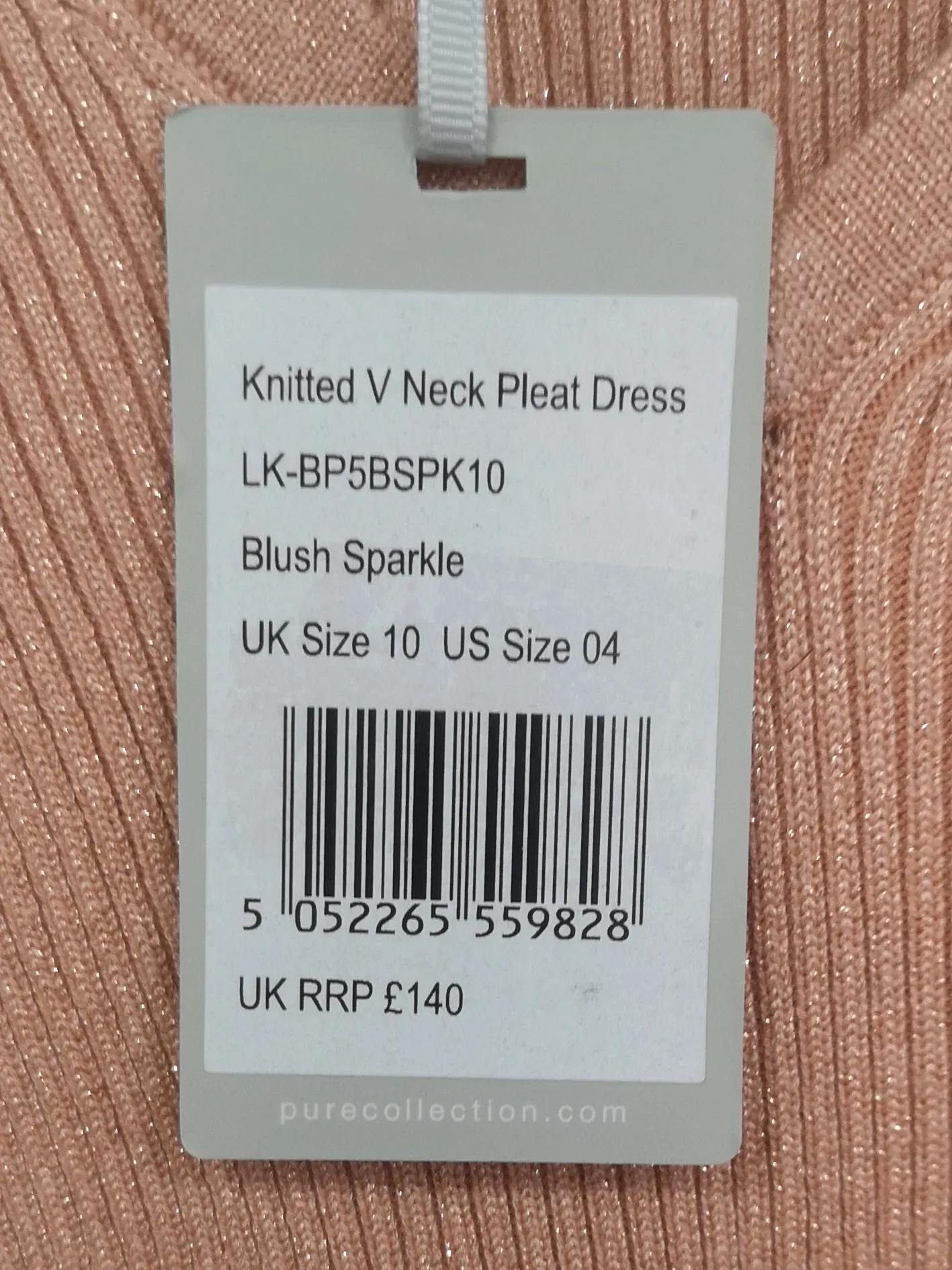 BNWT Pure Collection Pink Knitted V-Neck Pleat Dress Size 10