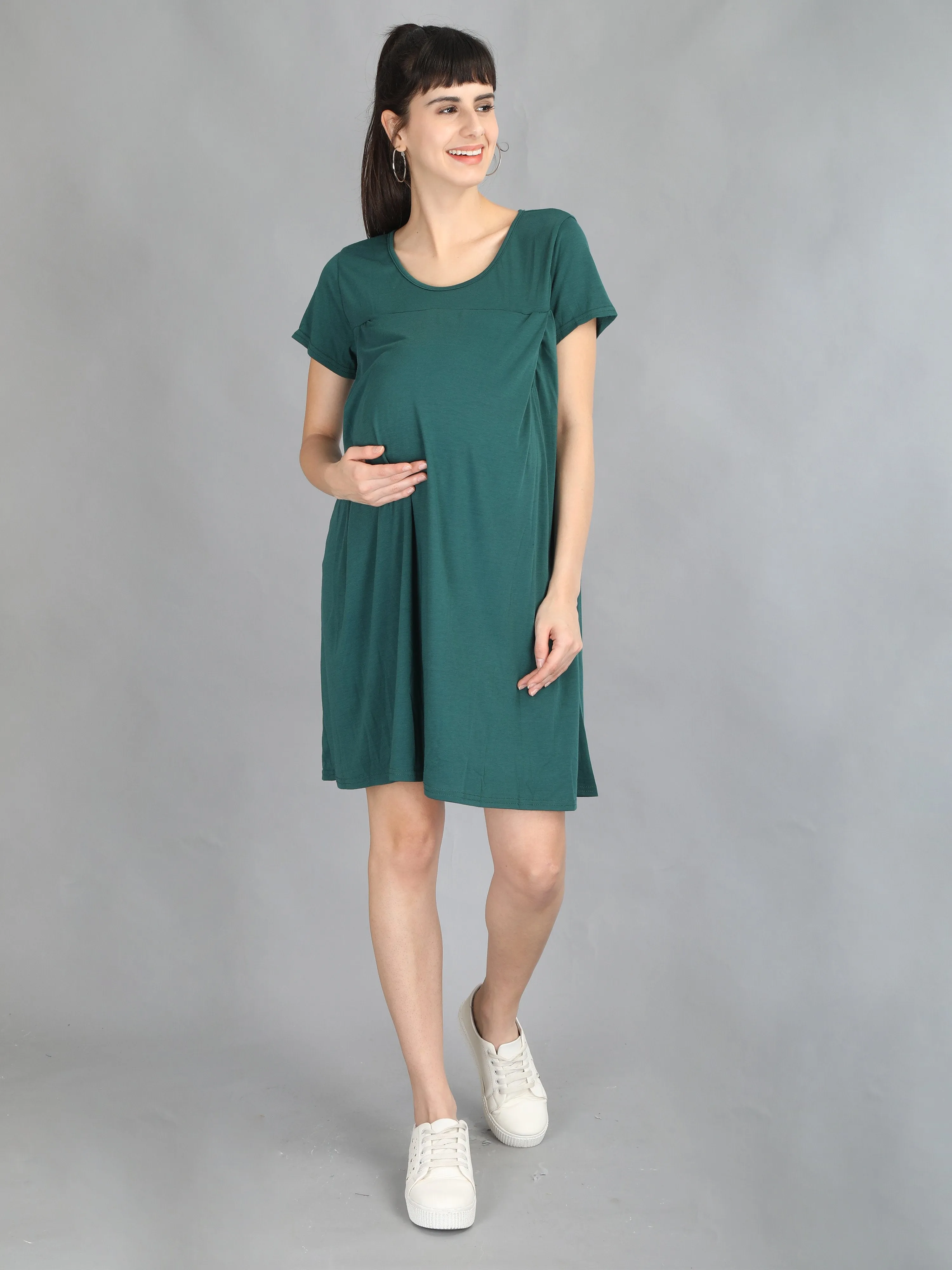 Bottle Green Maternity and Nursing Dress