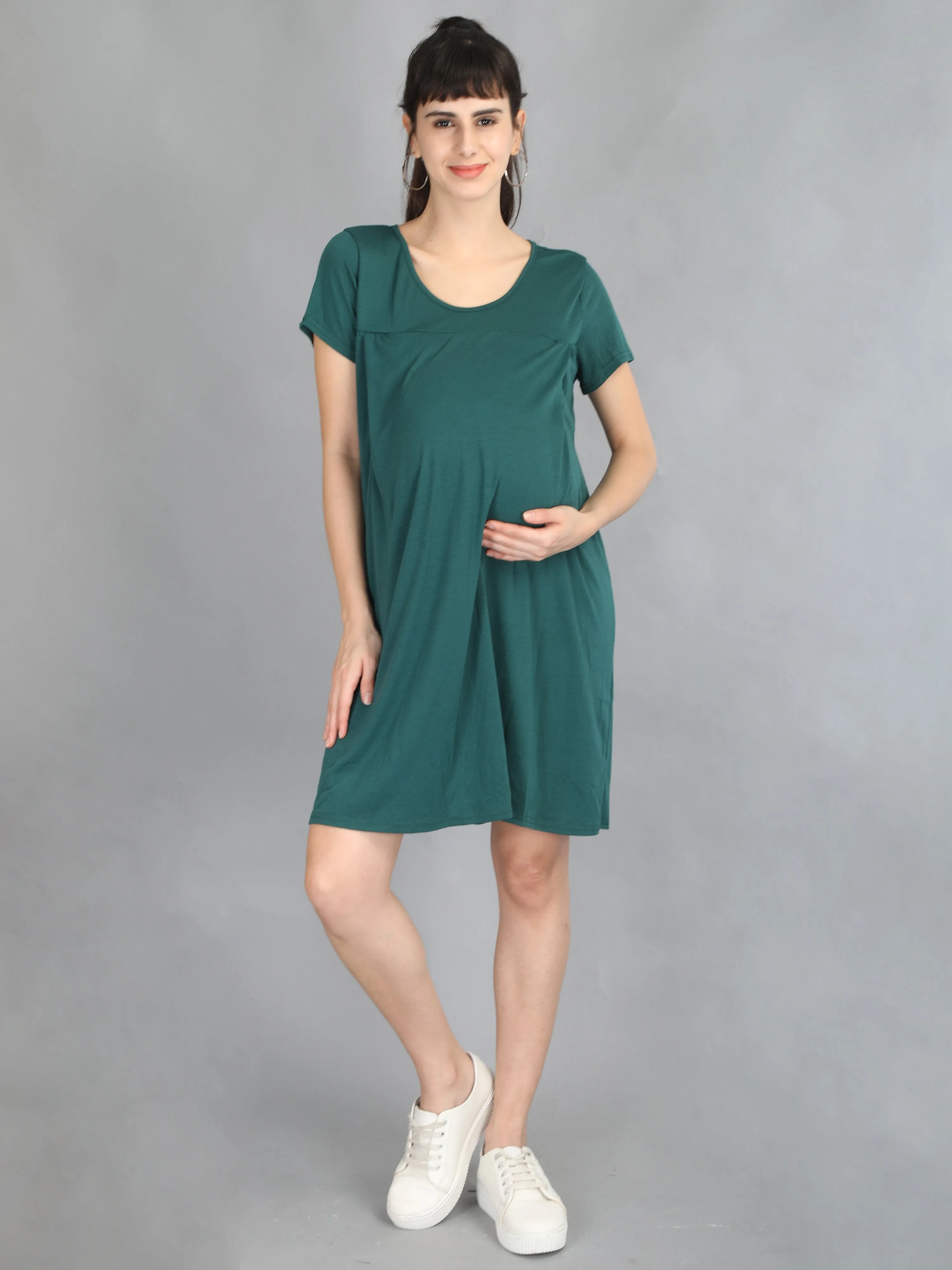 Bottle Green Maternity and Nursing Dress