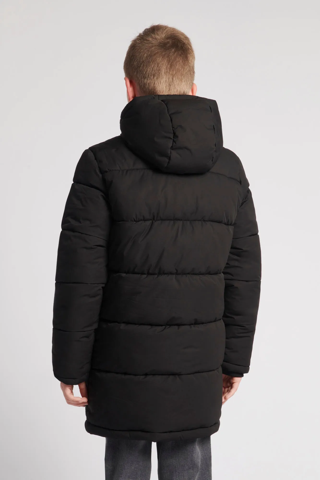 Boys Large Baffle Longline Puffer Coat in Black