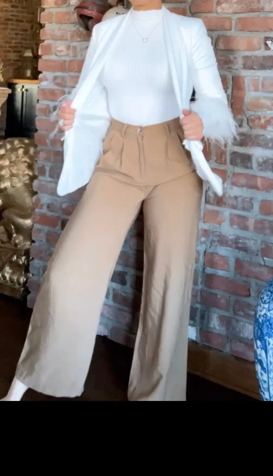 Camel Wide Leg Trousers