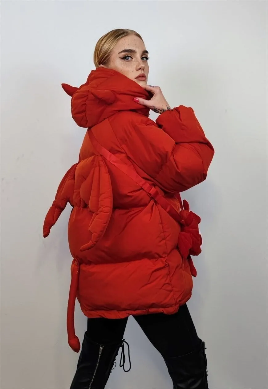 Devil horn jacket grunge puffer retro Anime bomber in red