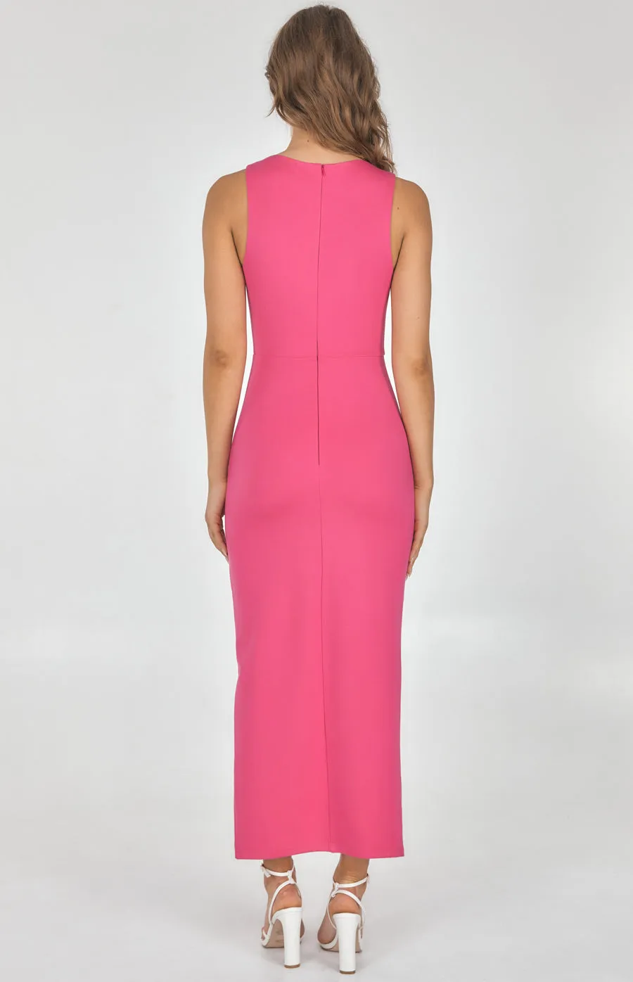 Front Knot Detail Stretch Maxi Dress with Centre Split