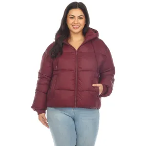 Full Front Zip Hooded Bomber Puffer Coat - Plus