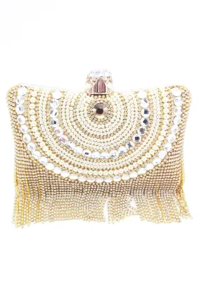 Golden Beaded Pearls Party Clutch