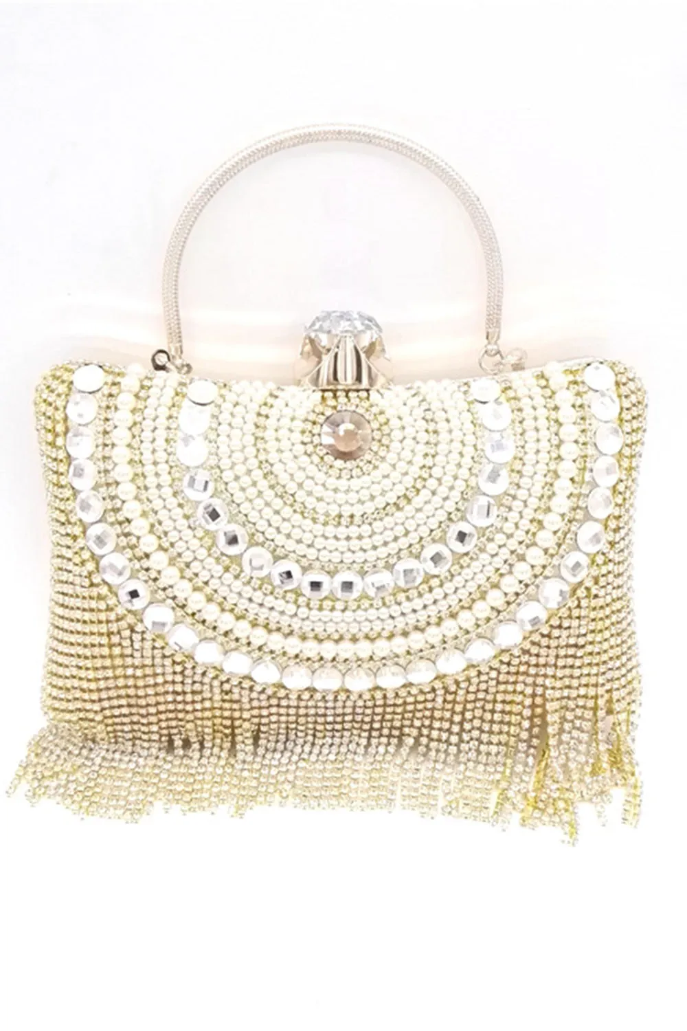 Golden Beaded Pearls Party Clutch