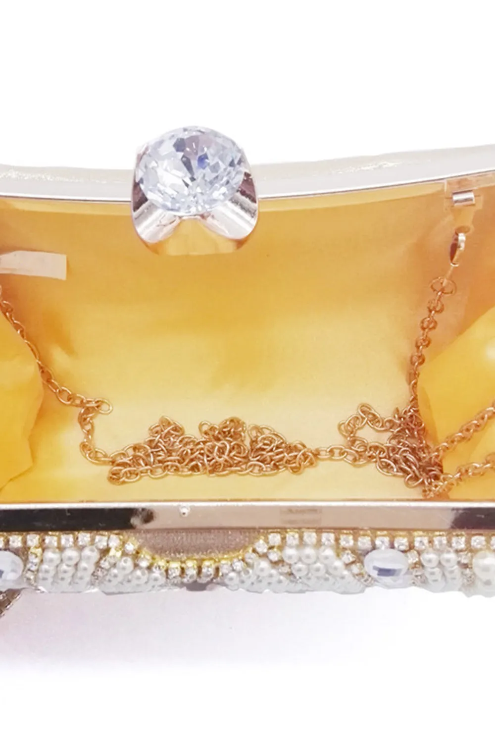 Golden Beaded Pearls Party Clutch