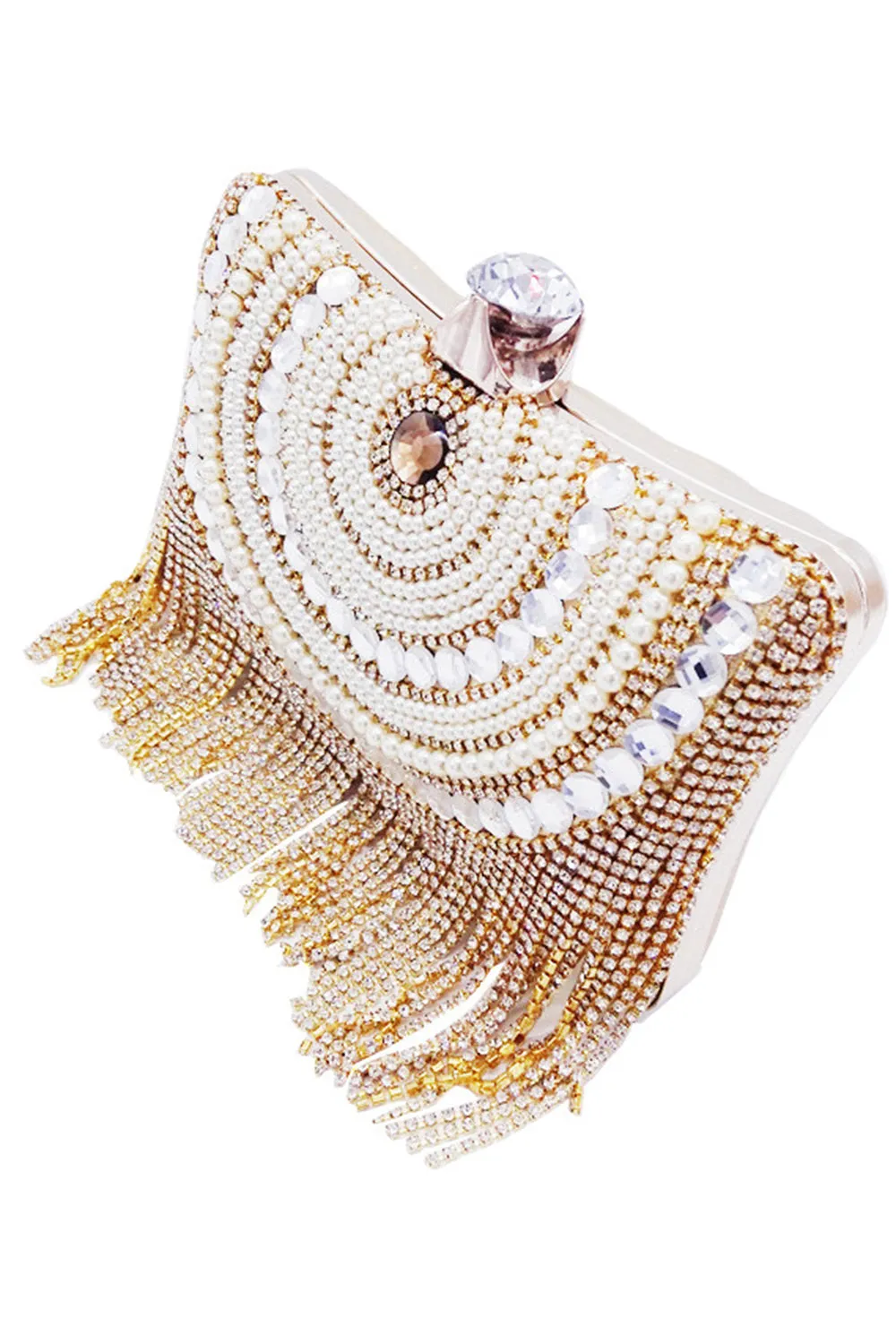 Golden Beaded Pearls Party Clutch