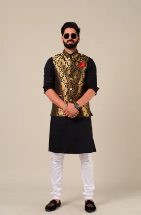 Hand-c Elegant Punjabi Style Black Nehru Jacket with Kurta Pajama Set | Traditional Functions Weddings Diwali Eid Rakshabandhan |