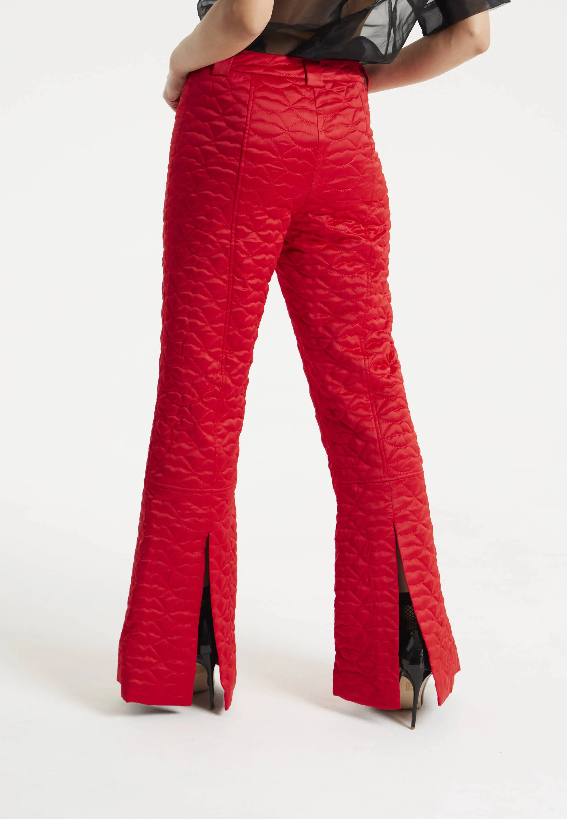 House Of Holland Lips Quilted Trousers In Red