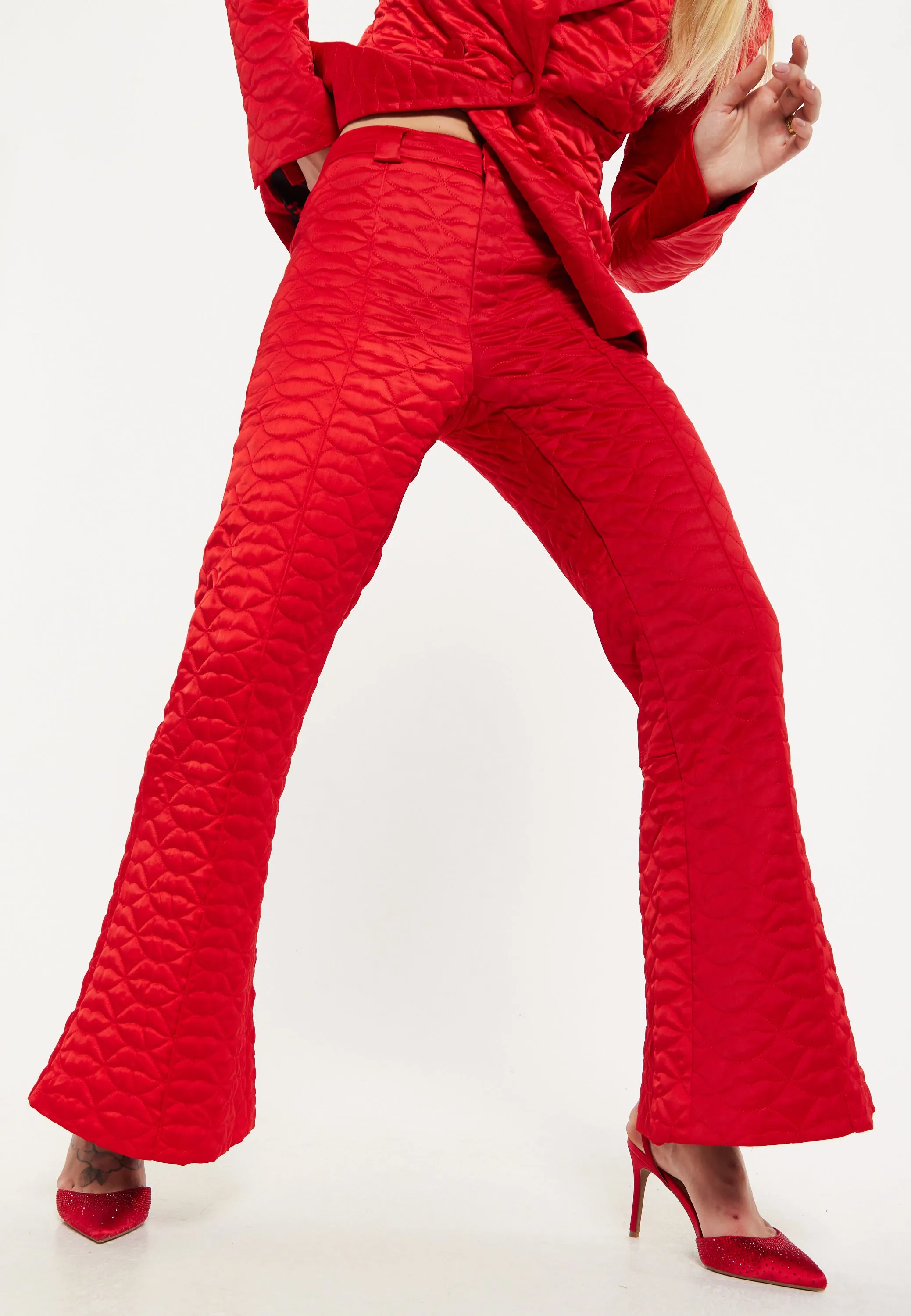 House Of Holland Lips Quilted Trousers In Red