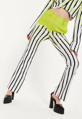 House Of Holland Stripe Monochrome Acid Green Splash Trousers