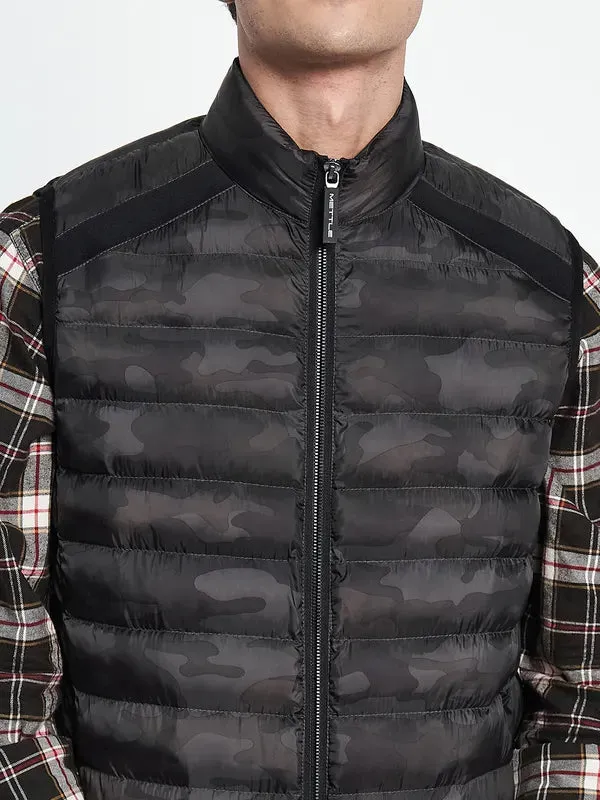 Men Black Checked Puffer Jacket