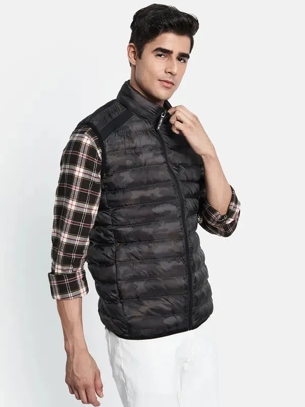 Men Black Checked Puffer Jacket