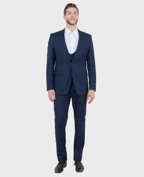 Navy Blue 3 Piece Peak Lapel Suit