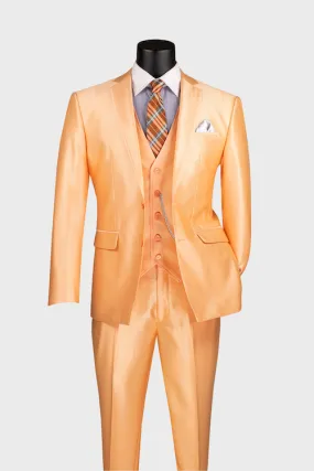 Orange Shiny Notch Lapel Suit