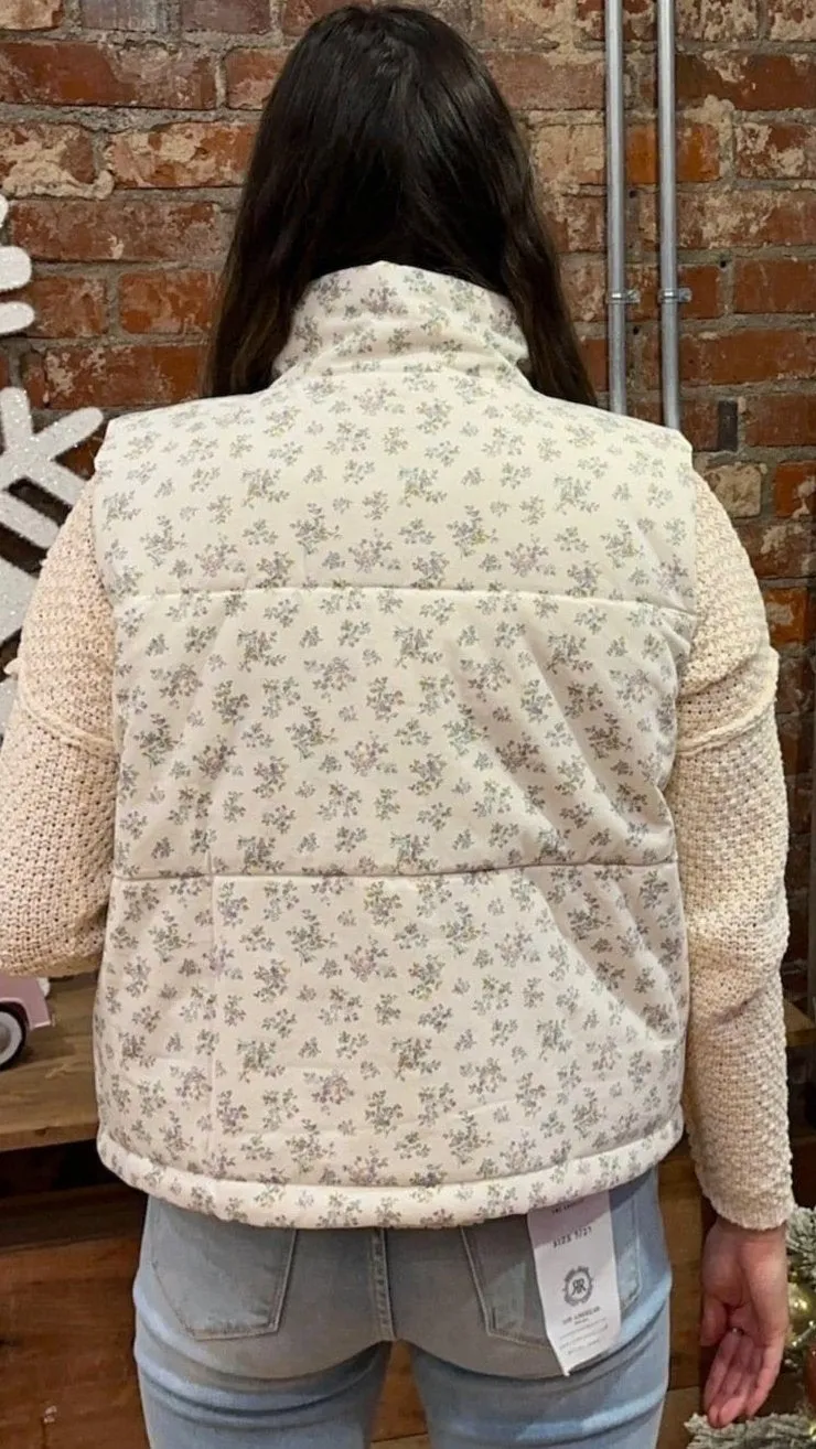 Reversible Sage & Cream Floral Puffer Vest