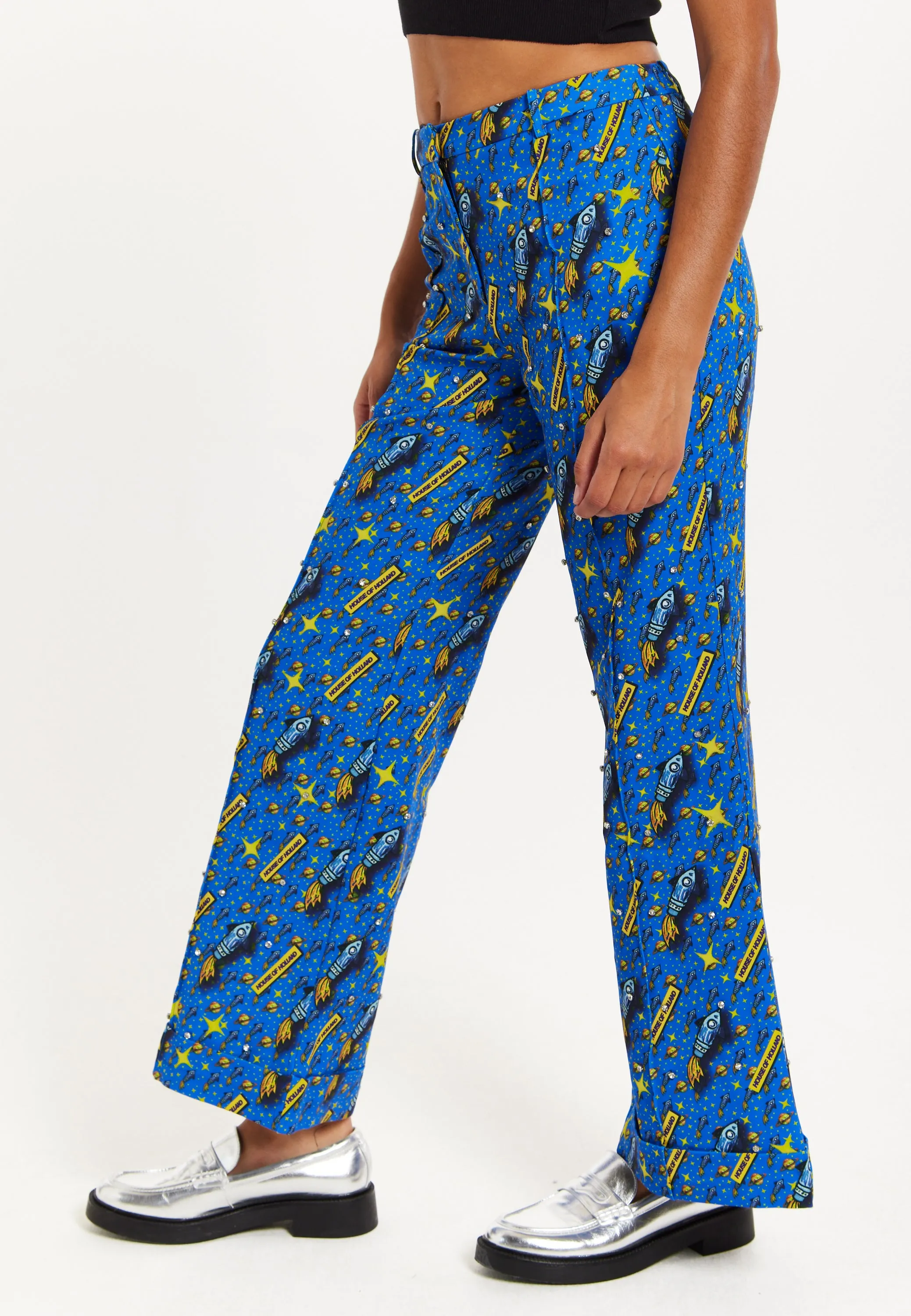 Rocket Print Diamante Embellish Trousers