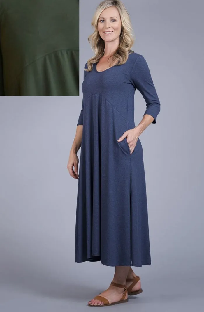 Salaam 3/4 Sleeve Melta Maxi Dress with Pockets | Olive Green