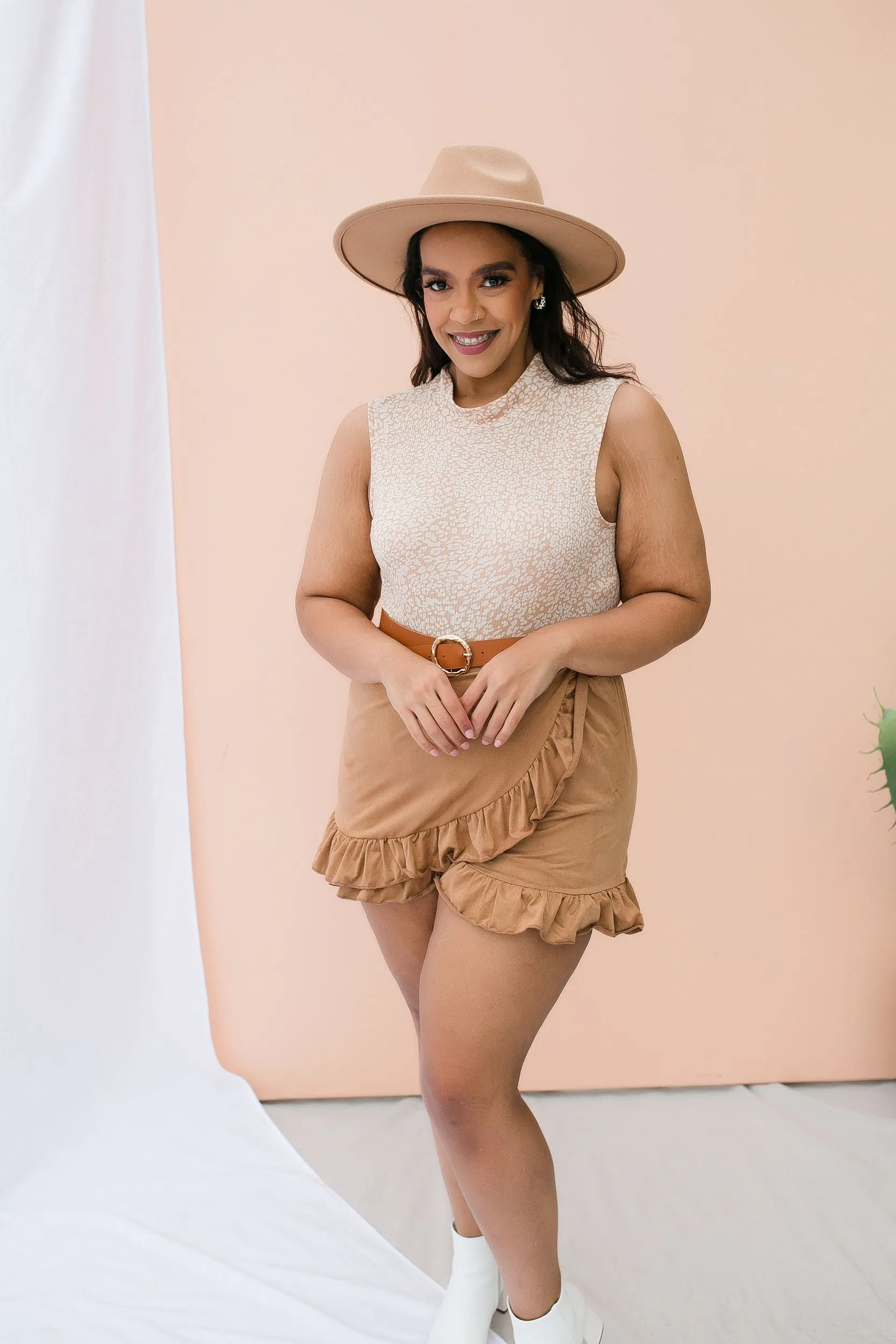 SIZE 3XL PLUS SIZE Throwback Suede Ruffle Skort