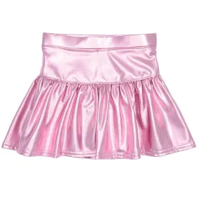 Slick Metallic Gathered Skort- Light Pink