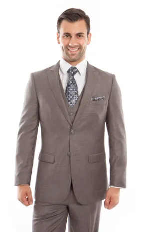 Taupe Birdseye Peak Lapel Three Piece Suit