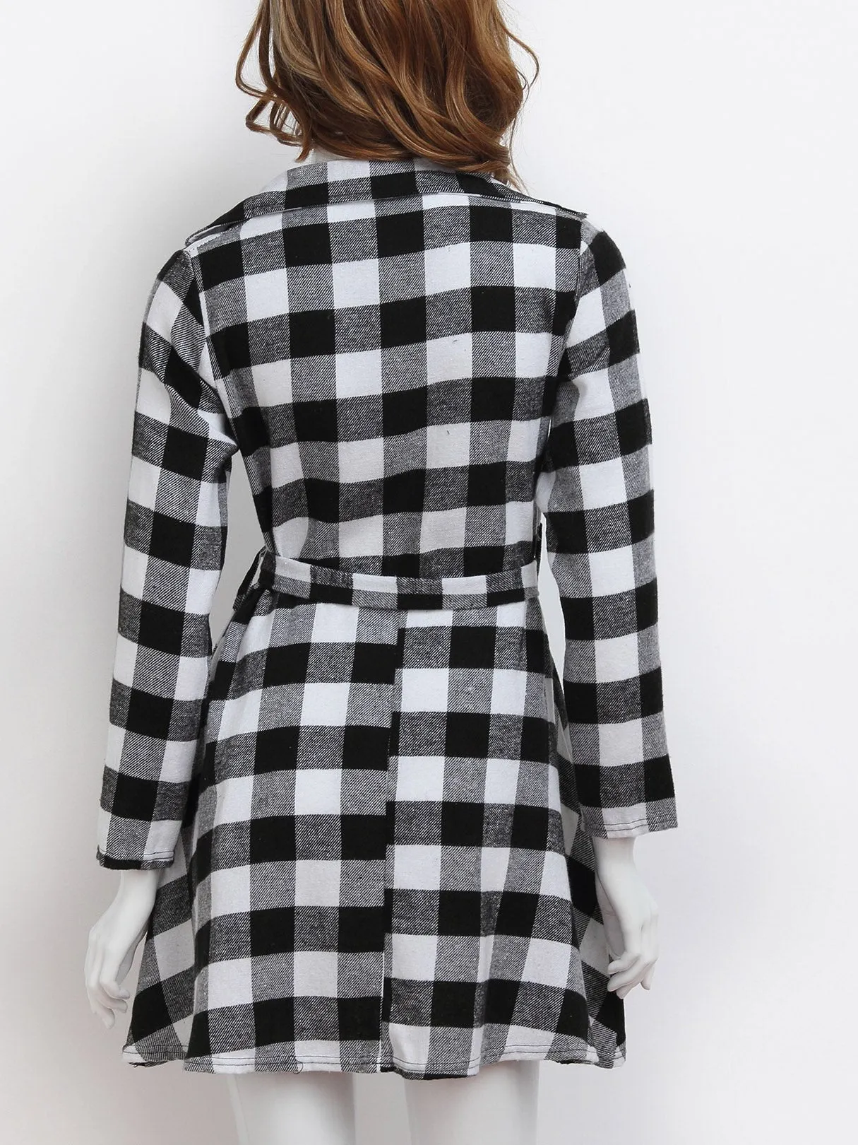 Wholesale Black & White 3/4 Length Sleeve Grid Casual Dress