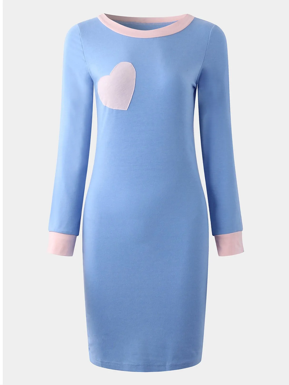 Wholesale Blue Crew Neck Long Sleeve Geometrical Plain Casual Dresses